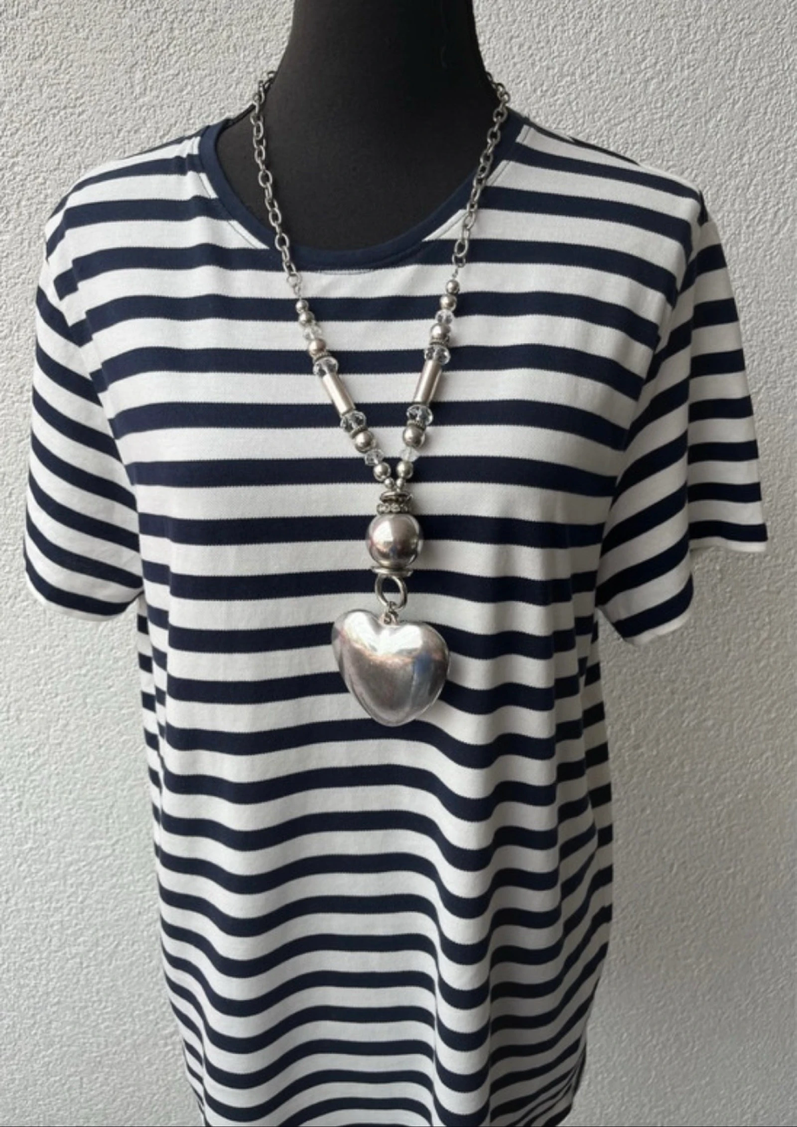 🌺 𝒎𝒛 |Livergy lang gestreept shirt | navy wit | maat L 42/44 NL | 100% katoen | casual basic 